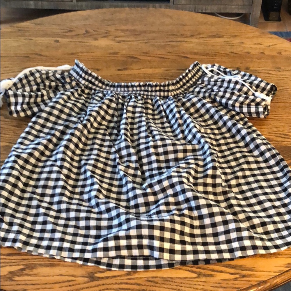 LOFT B&W Gingham Off the Shoulder Top